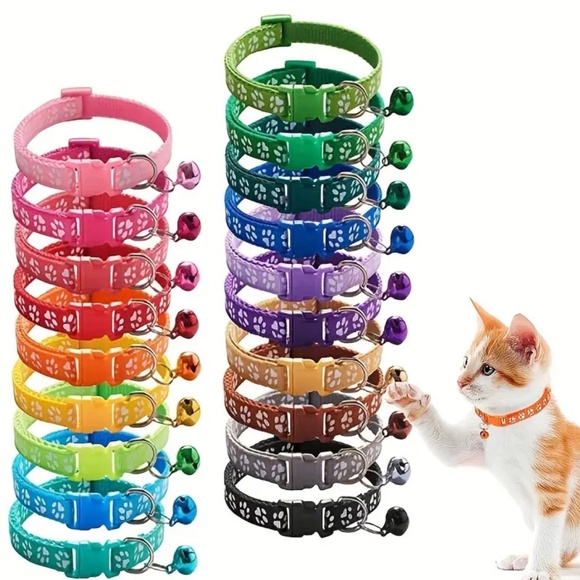 NEW! Adjustable Break Away Cat & Small Dog Paw Prints Collars with Bell! - Picture 1 of 8